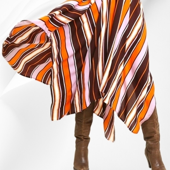 UMGEE Brown & Pink Striped Smocked Off-Shoulder Asymmetrical Dress - Picture 4 of 5